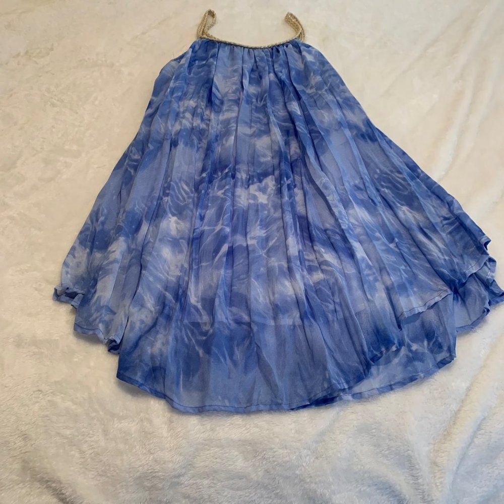 Kaktus Blue Marbled Look Pleated Swing Dress Sleeveless Size M